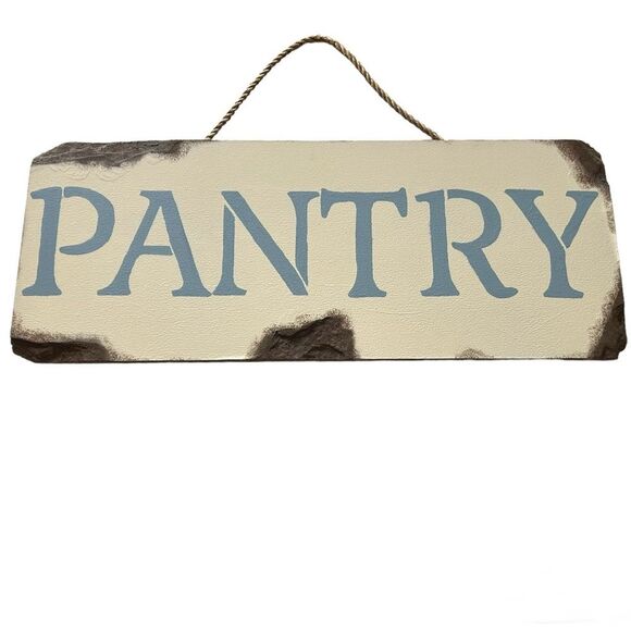 Handmade PANTRY Sign Sky Blue Letters Distressed Rope Hook Wood Board - Picture 1 of 3